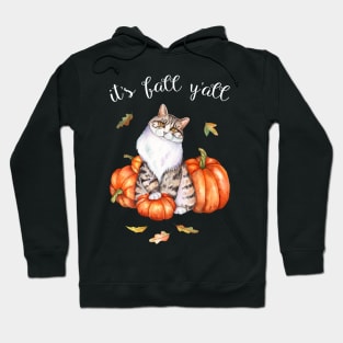 Watercolor Cat Art Autumn Its Fall Yall Cat Lover Gifts Hoodie